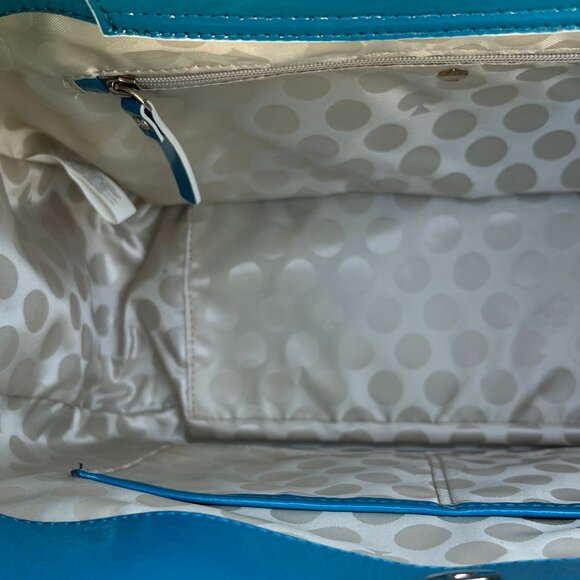Unused Kate Spade Teal Patent Leather Satchel Bag Structured White Stitching - Picture 4 of 12